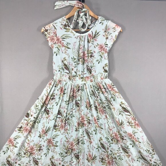 Mia Joy Joyfolie Dress Girl's 10 Green Blue Floral Maxi Boho Peasant Cottagecore - Picture 9 of 15